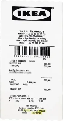 Ikea receipt carpet Rep